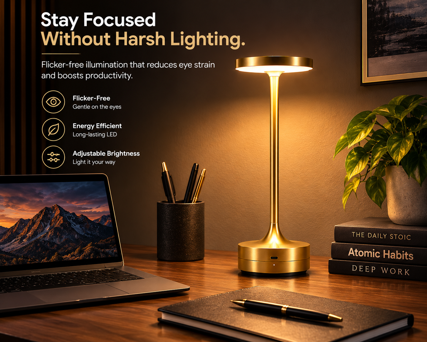 Illuminate Your Space with the Stylish Rechargeable LED Table Lamp - Touch Dimmable, 3 Color Modes & USB-C Charging!