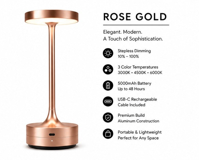 Illuminate Your Space with the Stylish Rechargeable LED Table Lamp - Touch Dimmable, 3 Color Modes & USB-C Charging!