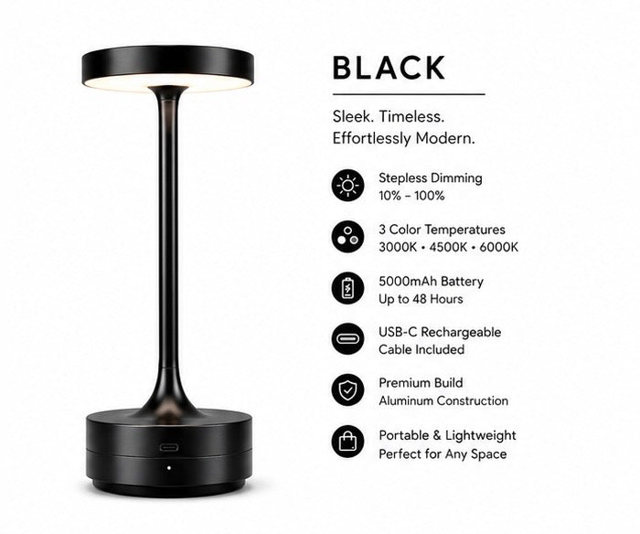 Illuminate Your Space with the Stylish Rechargeable LED Table Lamp - Touch Dimmable, 3 Color Modes & USB-C Charging!