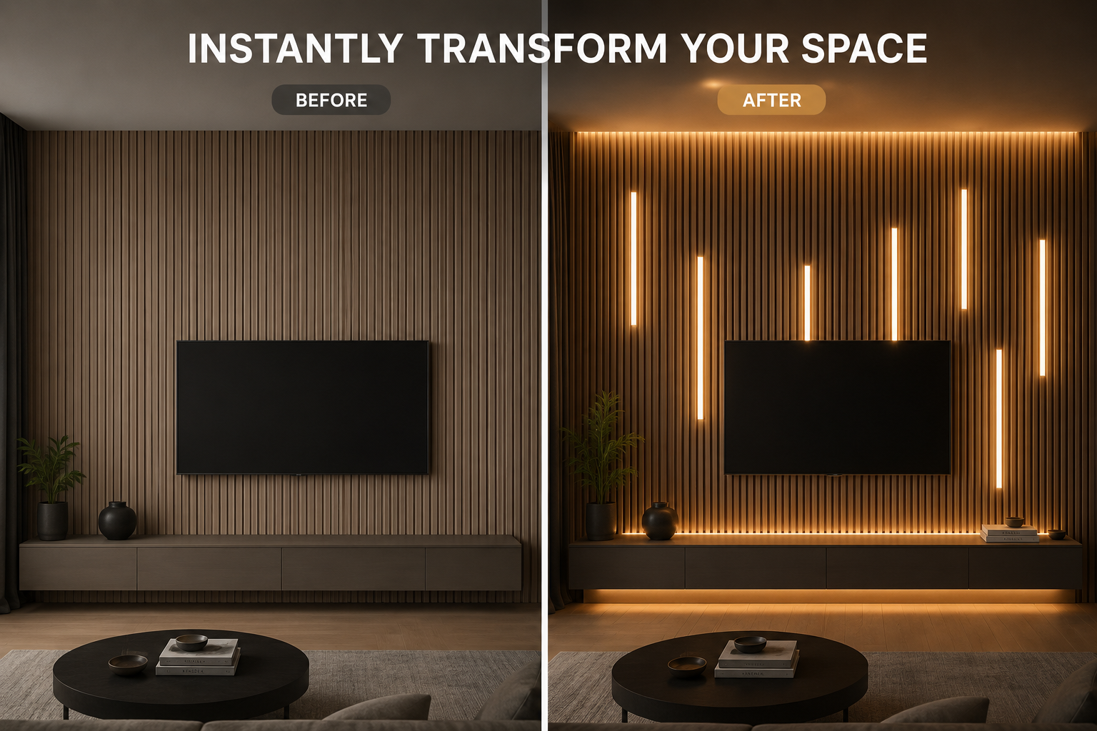 Wood Slat Wall LED Light Kit – Recessed Warm White Accent Lighting (6-Pack)