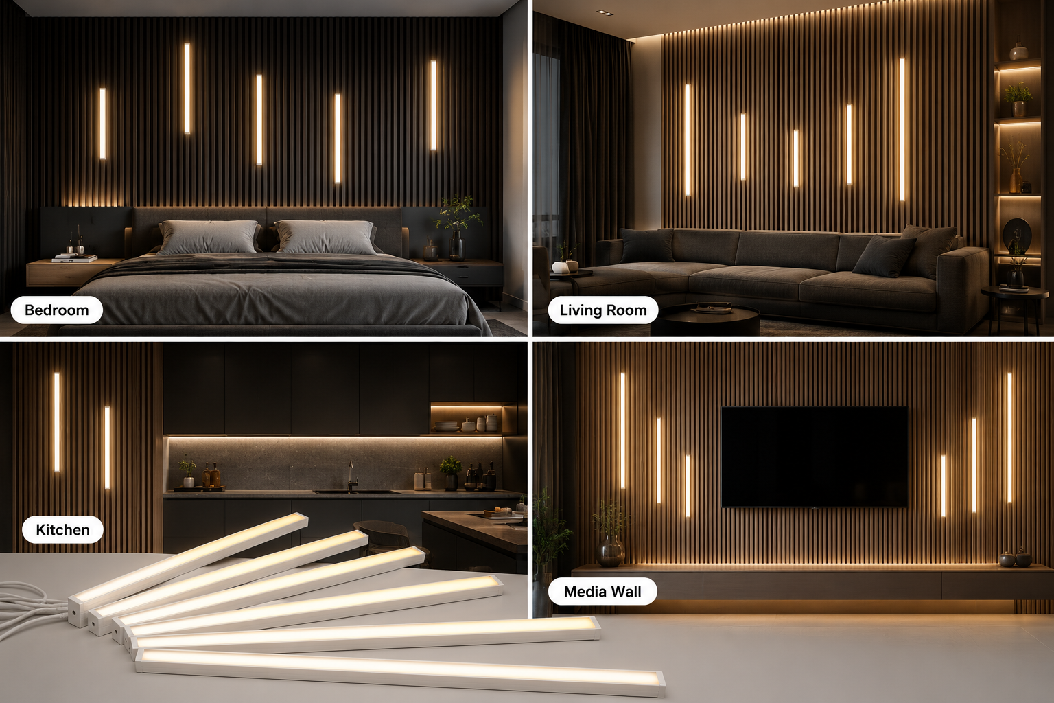 Wood Slat Wall LED Light Kit – Recessed Warm White Accent Lighting (6-Pack)