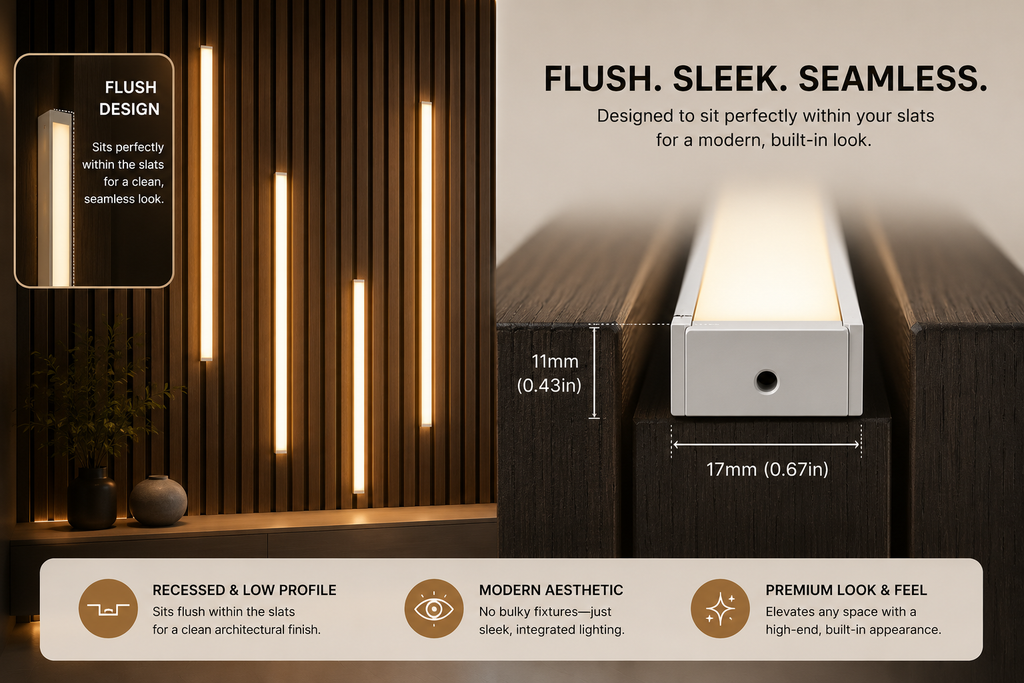 Wood Slat Wall LED Light Kit – Recessed Warm White Accent Lighting (6-Pack)