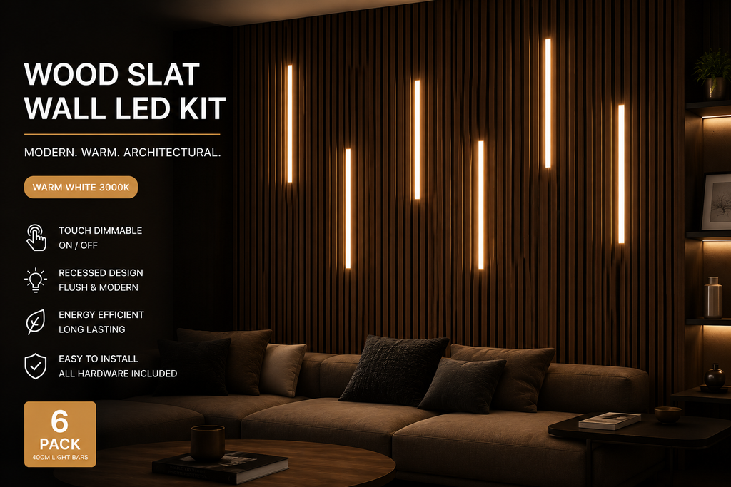 Wood Slat Wall LED Light Kit – Recessed Warm White Accent Lighting (6-Pack)