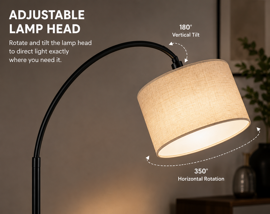 Modern Adjustable Arc Floor Lamp – 82” Tall LED Standing Lamp
