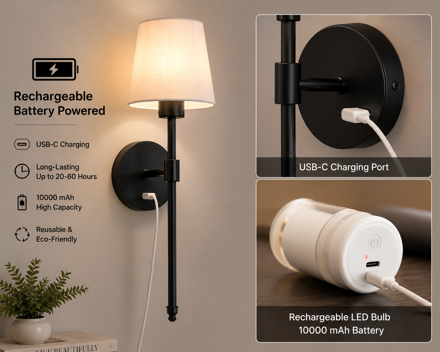 Wireless Rechargeable Wall Sconce Set (2-Pack)