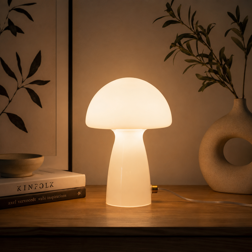 Modern Glass Mushroom Table Lamp – Minimalist Ambient Bedside Light