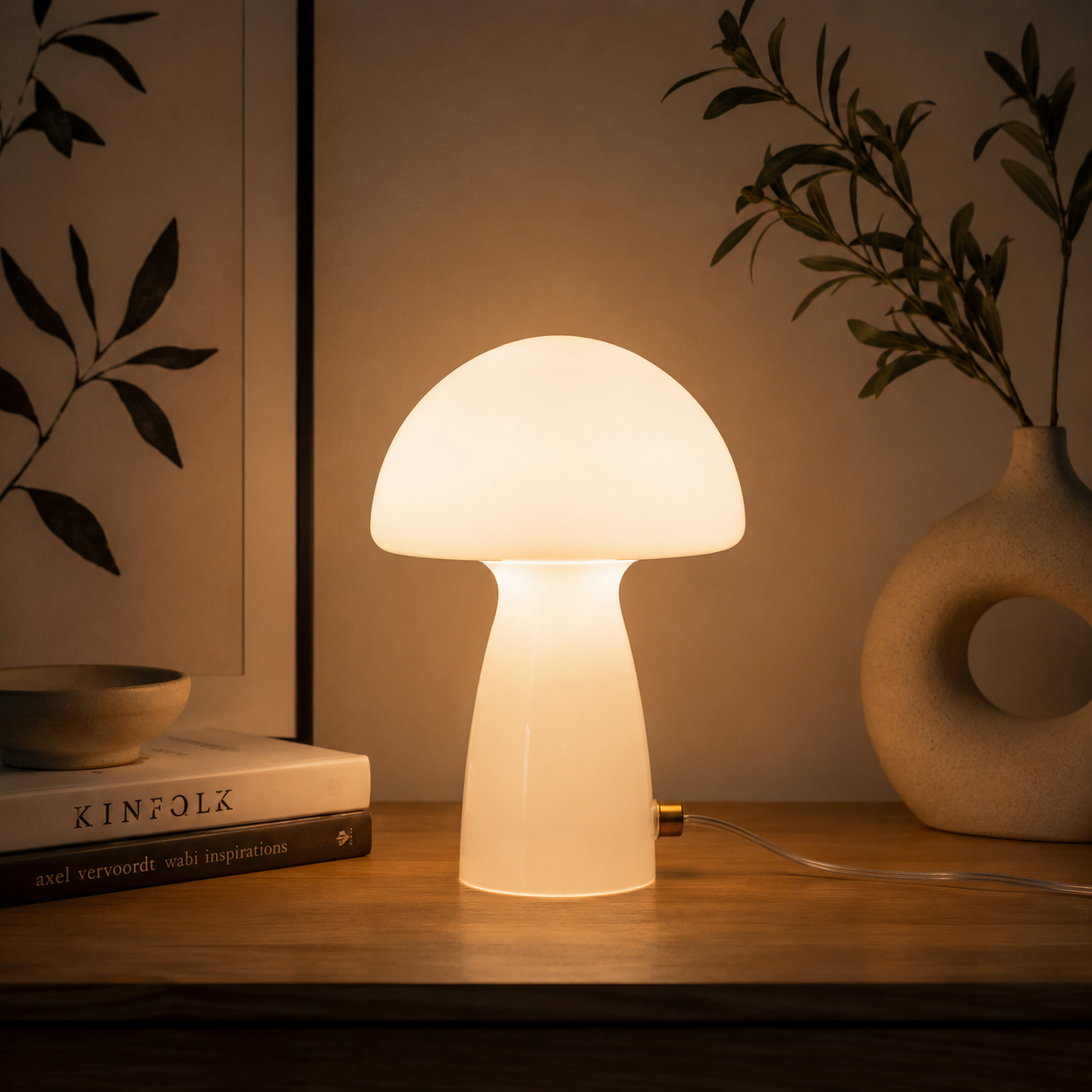 Modern Glass Mushroom Table Lamp – Minimalist Ambient Bedside Light