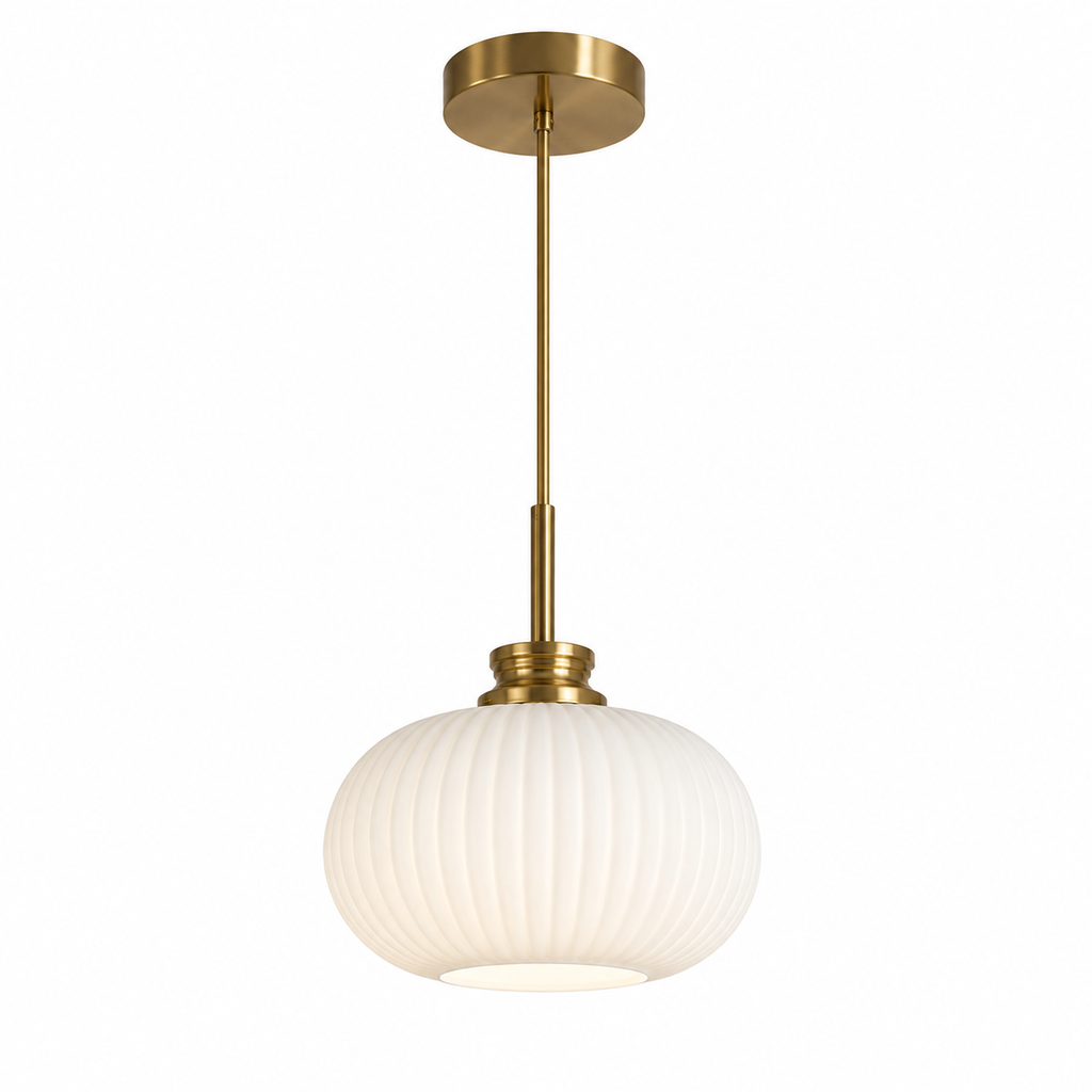Ribbed Glass Globe Pendant Light – Modern Kitchen Island Hanging Light