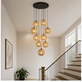 Boho Rattan Cascade Pendant Chandelier – 9-Light Woven Ceiling Fixture