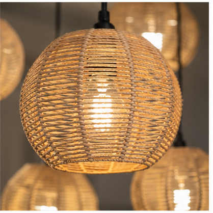 Boho Rattan Cascade Pendant Chandelier – 9-Light Woven Ceiling Fixture