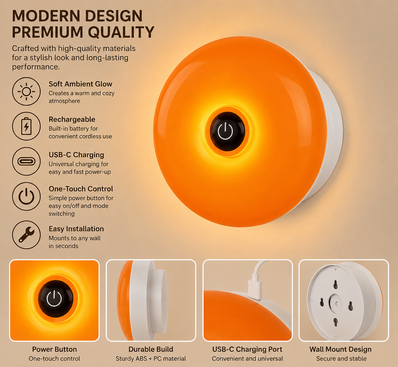 Modern Rechargeable Donut Wall Lamp